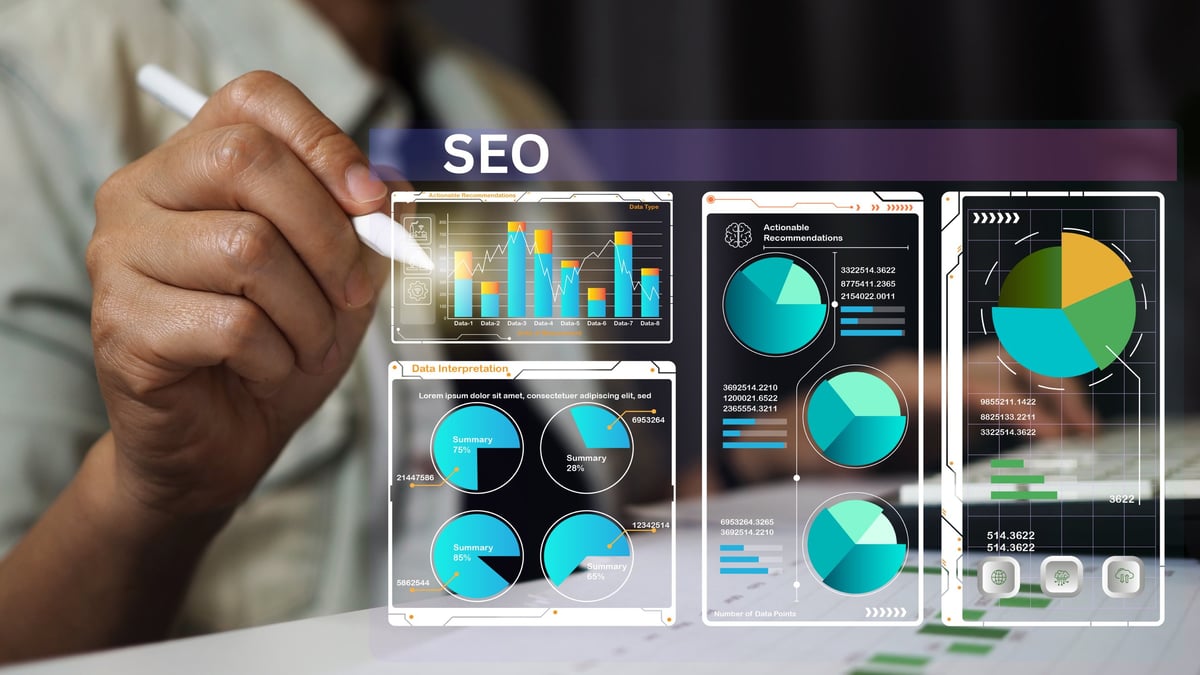 SEO specialist analyzing search engine optimization dashboard